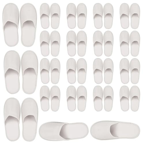 Behogan 20 pares de zapatillas de rizo blancas para hotel, 4 mm cerradas, desechables, unisex, talla 36-41
