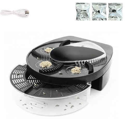 Attrape Mouches Électrique Rotatif à 360°, Piège à Mouches et Support Mural. Tueur de Moustiques Silencieux pour Maison, Cuisine, Restaurants, Batterie 72h (Rechargeable avec Câble USB Inclus)