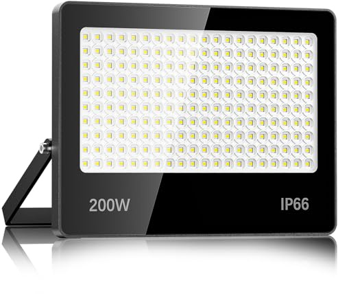 LED Strahler Außen 200W - 20000LM 6500K Kaltweiß Superhell LED Fluter Außen, IP66 Wasserdicht außenstrahler Scheinwerfer für Stadion, Terrasse, Straße, Garage