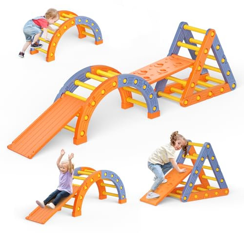 Krovtoy Toddler Climbing Toys Indoor, Plastic Montessori Climbing Set, Kids Climbing Toys with Ramp, Arch &2 Ladders, Baby Climbing Gym (Tripod + half circle + ladder + slide)