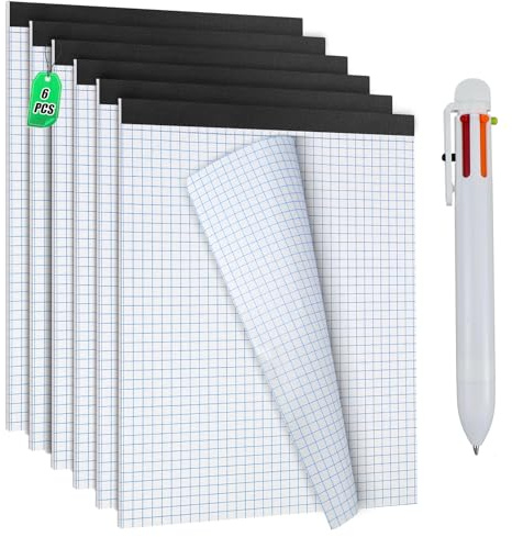 NCTNCX 6 Bücher Schreibblock Kariert A4, Notizblock A4 Kariert, 21.6 x 30 cm Student block kariert, 30 Blatt/Bücher, leicht abreißbare Perforationen blaues Quadrille-Notizpapier (6)