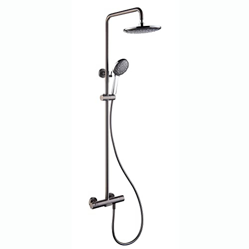 Système de douche thermostatique avec pommeau de douche à effet pluie et pulvérisateur à main, ensemble combiné de robinet à montage mural, mitigeur de douche à 3 modes avec bec de baignoire - Gris