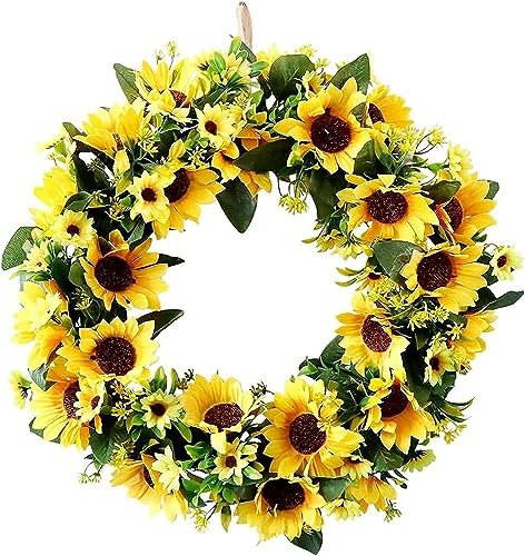 Weihnachtsdekorationen, künstliche Weihnachtsgirlande Künstlicher Sonnenblumenkranz, handgefertigte Blumensimulation Blumenkranz, Heimtürkranz, Weihnachten, Hochzeit, Party, Christma