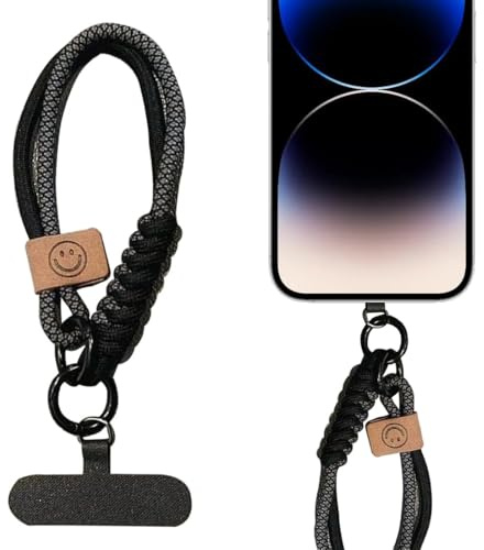 XUZWECP 1 pezzo in vendita Cinturino intrecciato per cellulare, cinturino da polso per cellulare, cordino per cellulare, catena per cellulare, braccialetto portachiavi, fotocamera (nero)