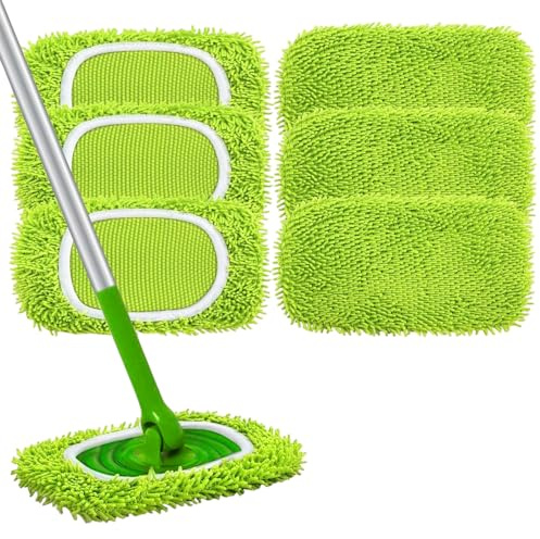 Panni Riutilizzabili per Swiffer Lavapavimenti 6 pezzi in microfibra coral fleece 25x11.5 cm, lavabili e riutilizzabili per pavimenti duri in casa e ufficio verde