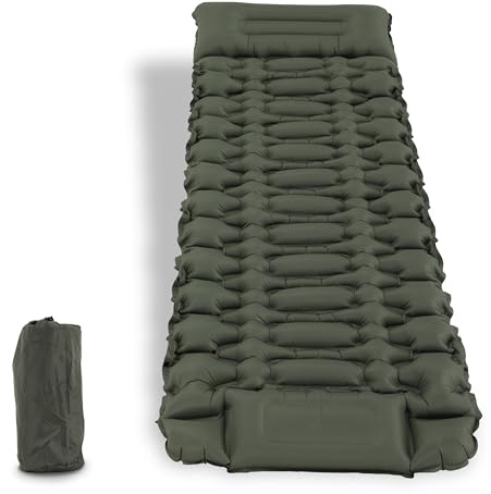Materassino autogonfiabile, da campeggio, ultraleggero, gonfiabile, con pompa a pressione e cuscino, impermeabile, per escursioni, tenda, spiaggia (verde)