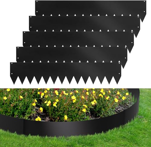 Hebitod Lawn edging, bed edging for lawns, 5 pieces Flexible Decorative Steel Edging Garden Border, Metal Lawn Edging，Lawn Edging Border for Garden,black(length 5m, height 20cm)