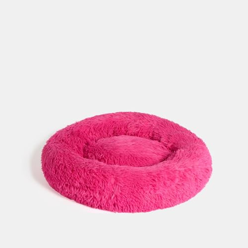 OHS Hot Pink Dog Bed Medium, Fluffy Warm Round Donut Dog Bed Super Soft Plush Anti-Anxiety Pet Beds Non-Slip Bottom Washable Cuddler Cat Donut Beds Cushion, 60 x 60cm