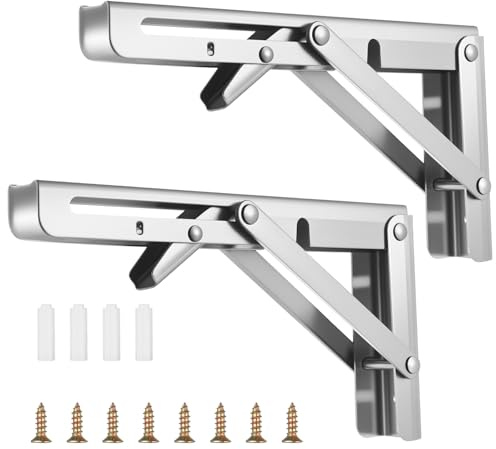 RunXinDa 2 Stück Klappkonsole 200mm Silber | Schwerlast, klappbare Wandhalterung, robuste Stahlkonstruktion, ideal für Haushalt, Büro und Werkstatt