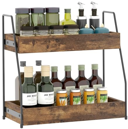 woodluv 2-Tier Spice Rack Organiser, Countertop Storage Kitchen Racks and Holders, Free Standing Kitchen Spice Rack