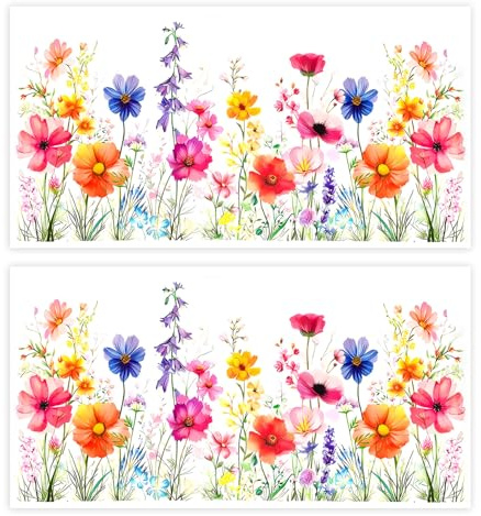 2 Pcs Flower Window Stickers Floral Garden Window Decal for Glass Windows Removable Colorful Botanical Flower Grass Window Clings Window Decor for Kitchen Bedroom Living Room 11.8 x 23.6 inch