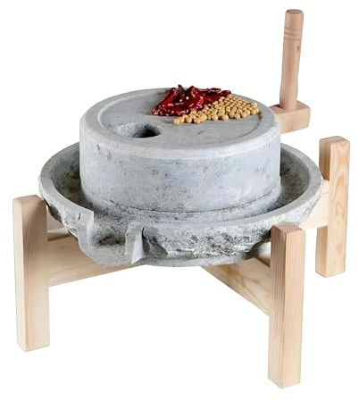 Yinian Manuell Steinmahlwerk, Kleiner Gewürzzerkleinerer, Small Coffee Grinder, Getreidemühle Nass-/Trockenmühle Für Getreide, Bohnen Und Gerste (9.8inx13.7in), Mit Holzrahmen(Size:35cm)