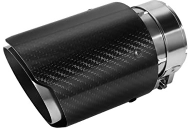 Puntas de Escape Silenciador Acero Inoxidable Fibra de Carbono Brillante Tubo de Escape de Coche, Entrada 54 mm (2,1 ) Salida 89 mm (3,5) (Solo tubo-Negro Plateado Brillante)