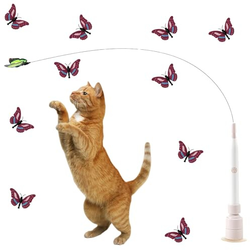 Flederi Elektrisches Schmetterlings - spielzeug Für Aktive Katzen Non, Aktives Spielen, Glückliche Katze, Stimulieren Sie den Jagdinstinkt, Interaktives Katzen Spielzeug Mit Saugnapf(Weiß – Batterie)