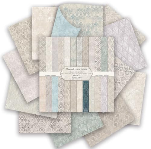 Scrapbook Papier 24 Blatt Doppelseitiges Muster Bastelpapier, 12x12In Decoupage Papier Block Dekorpapier, Scrapbooking Papiers Set für DIY Fotoalbum Journals (Damask Leinen Textur, 30.5 x 30.5cm)