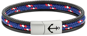 Paris Montana Segeltau Leder Armband Unisex – Handgefertigtes maritimes Armband mit Edelstahl Magnetverschluss & Ankergravur – Stilvolles Geschenk für Damen & Herren