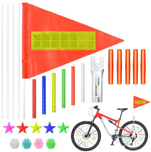 Fahne Fahrradanhänger Fahrradwimpel Verstellbare Fahrradwimpel Set Sicherheitswimpel Kinderfahrrad Sicherheitswimpel Kinderfahrradfahne,Warnschild Fahrradfahne für Kinder Fahrrad Fahne Kind