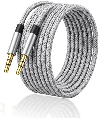 pawpoem Long 3.5mm Aux Cable 5m, Braided Stereo Audio Lead, Aux to Aux Jack to Jack Cord, for Headphones, Phones, Tablets, Laptops, Car Stereos, Speakers, MP3 Player, Durable Tangle-Free Aux Cord