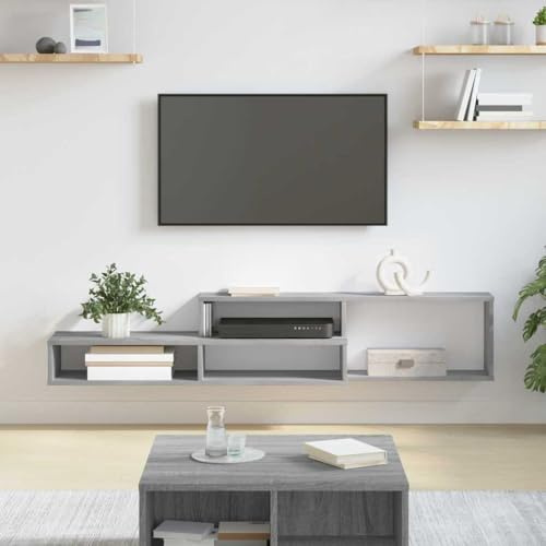 GeenYuu Support Mural pour TV en Bois d'ingénierie 150x25x28,5 cm avec étagère de Rangement, Meuble TV Suspendu Design Moderne pour Salon séjour multimédia