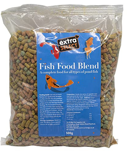Extra Select Fish Food Blend - Variety Mix Pond Sticks & Pellets, Complete Nutrition for Koi & Goldfish - 500g Bag