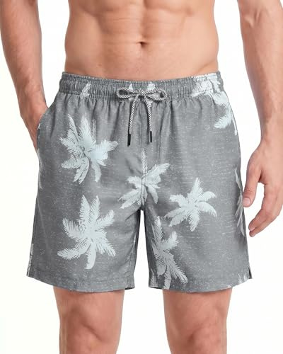 maamgic Shorts de Baño para Hombre Shorts de Playa Traje de Bañode Secado Rápido para Vacaciones Diseño a Rayas, Coco Gris M