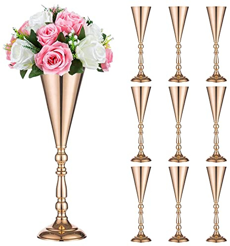 Sziqiqi Satz von 10 Hoch Metall Hochzeit Mittelstücke für Rezeption, Gold Blumenvase Stehen, Basis Decortion für Party, Veranstaltungen, Geburtstag, Feierlichkeiten, Gold