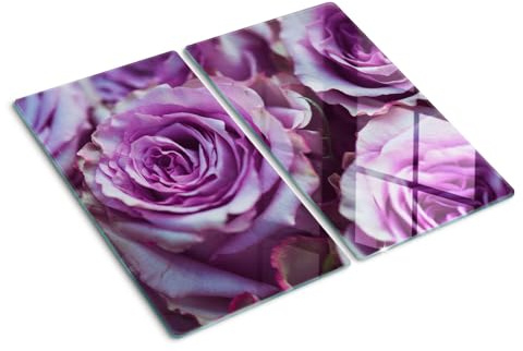 Tulup Tagliere Vetro Temperato - 2x30x52cm - Copri Piano Cottura - Rose Viola