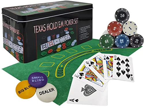 powerking Pokerset für Texas Holdem, Blackjack 200 Chips Pokerset mit Tischdecke Spiel für Familie Freunde Party (Poker Set)