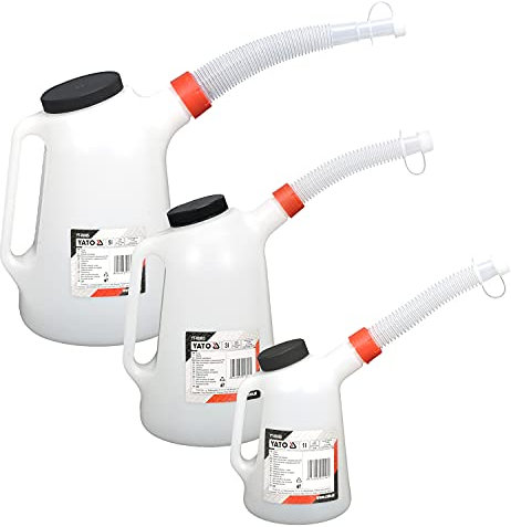 Rovial Füllkanne 3-TLG. Set 1L + 3L + 5L Ölkanne mit flexiblem Ausgussstutzen und Deckel Wasser Kanne Kfz Messbecher Messkanne 41-201-202