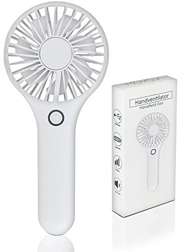 Movoja | Design Handventilator mit bis zu 10 Stunden USB-Akku | 2600 mAh | 3 Windstufen | USB-Ventilator Taschenventilator Mini-Lüfter | Seidenweiß