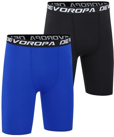DEVOROPA Youth Boys Performance Boxer Briefs Sports Compression Shorts Underwear(Pack of 2) Black/Royal Blue M