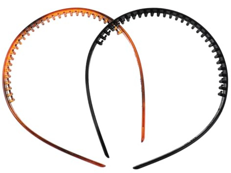 2 Stück Kunststoff Einfach haarreif Zähne Kamm Stirnbänder, Rutschfestes Elastisches Haarband Haarreif mit Zähnen Haarreifen Haarschmuck Stirnband für änner und Damen(Kaffee Schwarz)