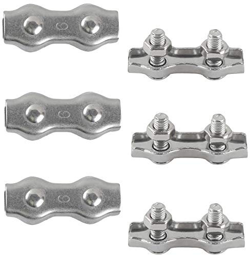 M6 Morsetto Duplex Morsetto Cavo a Fune Acciaio Inox 304 Fune Metallica Clip 2 Bulloni per Cavi per Funi Filo Stendibiancheria per Esterno Fisse Vele da Sole 6pezzi