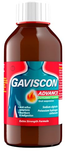 Gaviscon Advance Peppermint Liquid 300 ml - Fast Relief Heartburn, Indigestion, Acid Reflux, Stomach Pain, Extra Strength Antacid For Digestion, Nausea