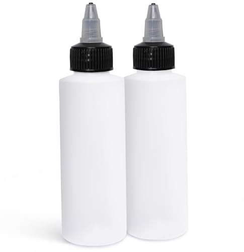 BRIGHTFROM Twist Top Applicator Bottles, Squeeze 2 OZ Empty Plastic Bottles, Refillable, Black Open/Close Nozzle - Multi Purpose (Pack of 2)