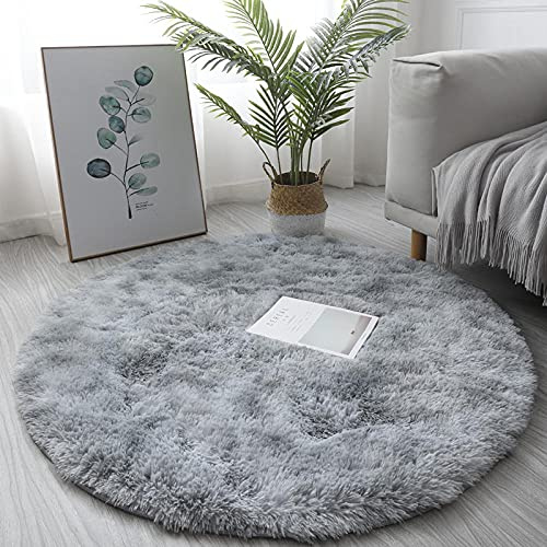 WmHeoo2077 Rug Shaggy Decorative,Round tie-dye Carpet, Fresh and Soft Carpet-G_160x160cm, Faux Lambskin Rug