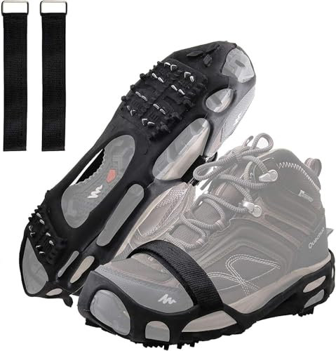 Ice Snow Grips Crampons Ice Cleats for Shoes and Boots Anti-Slip 24Teeth Ice Snow Traction Cleats Crampons Slip on Boots Footwear Winter Outdoor for Hiking Fishing Climbing (Medium)