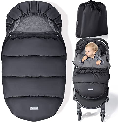 Orzbow Universal Stroller Footmuff, Winter Baby Stroller Bunting Bag, Warm Coral Fleece Stroller Sleeping Bag for Cold Weather, Waterproof & Windproof, Baby Winter Must Have, Black