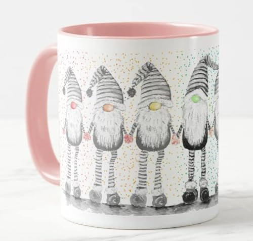 Vixar Gonk Grey Rainbow noses Watercolour Art Coloured Mug Cup Gift Birthday Work Office Christmas Tea Coffee (Pink)