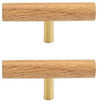 COTBY Möbelgriffe aus Holz, Kommode, Schrank, Türgriff für Küche, Schublade, Kleiderschrank, massiver Schrankgriff, Moderne Hardware, Badezimmer-Möbelgriffe, Eiche, 2 Stück (Einzelloch)