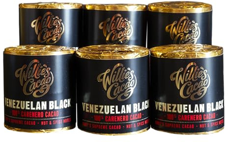 Willie's Cacao - 100% Cacao - Venezuelan Black 100% Carenero Cacao - 180g x 6 - Nutty Spicy Notes - For Cooking, Baking, Drinks - Vegan & No Added Sugar