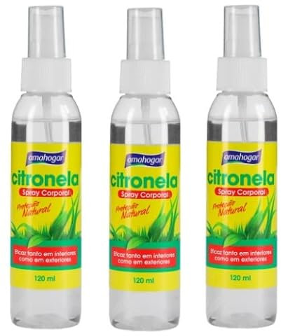 Pack de 3 Sprays Corporal de Citronela Antimosquitos 120 ml. Protección natural. Esencias naturales. Perfecto para el Verano, en Interiores y Exteriores.