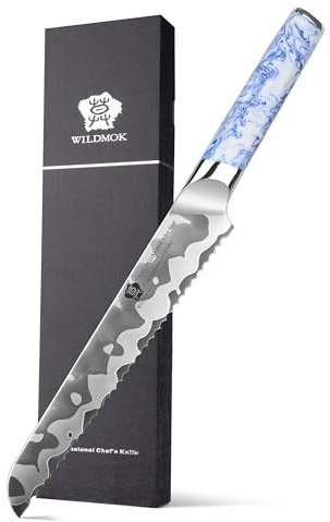 WILDMOK Couteau à Pain Dentelé de 20,3 cm, 7 Couches D'acier Plaqué 10Cr15CoMoV, Couteau de Cuisine Professionnel, Couteau à Couper le Pain Avec Nanche en Résine
