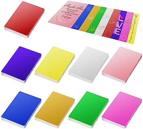 Frddiud 100 Stück Visitenkartenrohlinge aus Metall, eloxiertes Aluminium, benutzerdefinierte Visitenkarten, blanko für CNC-Gravierer, 8.3x5.3 cm, DIY-Geschenkteller-Karten für Bürokunden (Farbe)