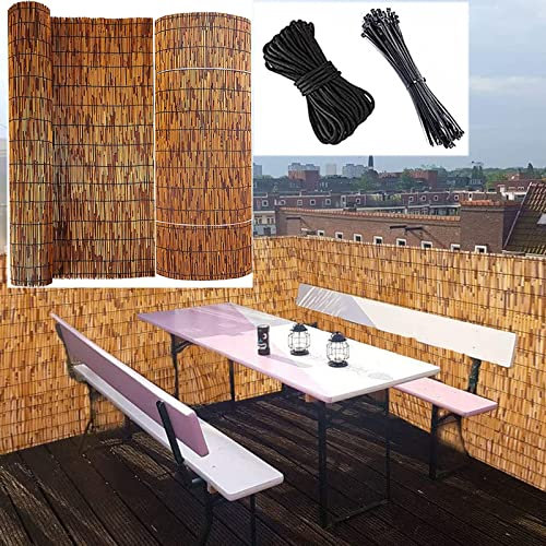 XIGOUZIQU Rotolo di recinzione a lamella per patio esterno, recinzione in legno naturale, tenda decorativa con lamelle per finestre con cerniera (dimensioni: 80 x 300 cm)