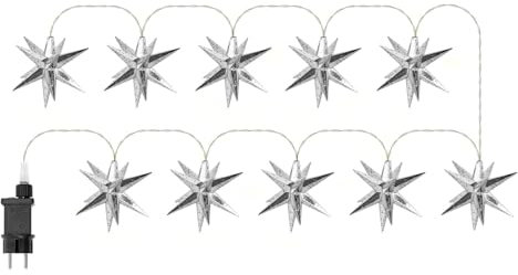 Gresonic LED 10er Weihnachtsstern Lichterkette Strombetrieben (Silber, Durchmesser 12cm)