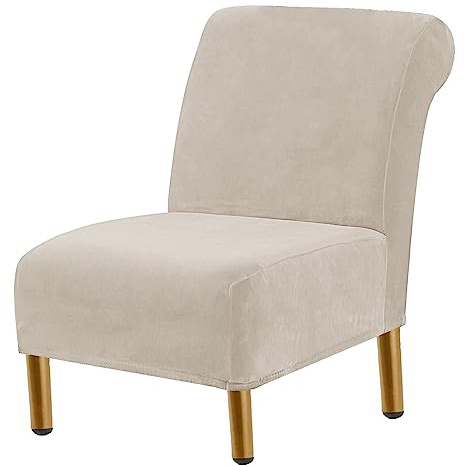 YOPOIY Samt Sessel Stuhlbezüge, Stuhlhussen Ohne Armlehnen Dehnung Abnehmbar Sesselbezug Möbelschutzbezüge Mit Elastischem Boden -Beige-one Size