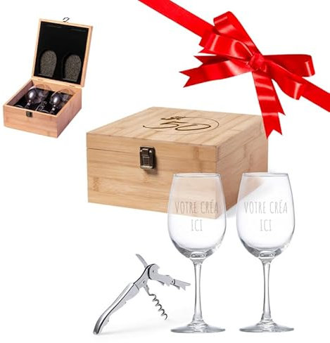 Mabouteille® Personalised Wine Glass Set with 2 Wine Tasting Glasses & Corkscrew [Wine Gift Set]