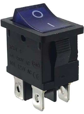 Einbau Wippschalter 19x13mm, Geräteschalter Rahmenmaße 21 x 15 mm, 6 A, 250 V~ 4Pins, blau LED beleuchtet