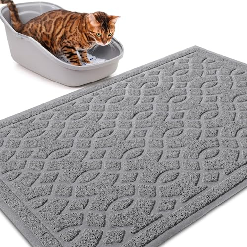 Yimobra Katzenstreu Matte, 90 x 60 cm, Wasserdichte Katzenklomatte Rutschfest Katzenklo Unterleger Matte, Einfache Reinigung Katzenklo Vorleger, Grau